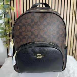 WOW 🔥 MINT🌻💛Coach Brown Court Signature Canvas & Black Leather Compact Backpack